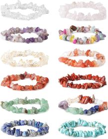 12Pcs Natural Gemstone Chakra Crystal Healing Chip Gemstone Stretch Bracelets Tumble Polished Align Chakras/Conquer Fear/Increase Communication Reiki