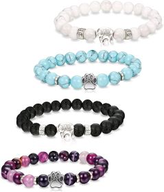 4Pcs Natural Stone Bead Bracelet for Girls Women Dog Paw Elephant Lucky Healing Bracelet