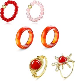 6Pcs Crystal Ring for Women Men Red Carnelian Crystal Rings Amethyst Ring Irregular Wire Wrapped Ring Gemstone Band Ring Healing Crystal Ring Set Carn