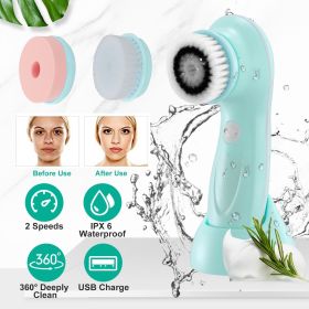 Facial Cleansing Brush IPX6 Waterproof 2 Speeds Face Brush w/3 Brush Heads USB Rechargeable for Deep Cleansing Gentle Exfoliation