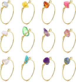 12 PCS Chakra Crystal Ring Natural Healing Stone Crystal Irregular Ring Wire Wrapped Crystal Ring Gemstone Stackable Rings Set for Women