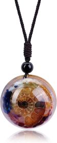 7 Chakra Natural Healing Necklace for Women Men Crystal Quarz Stone Pendant Necklace with Ammonite Resin