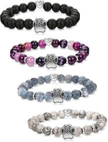 4Pcs Natural Stone Bead Bracelet for Girls Women Lucky Healing Bracelet (paw+heart)