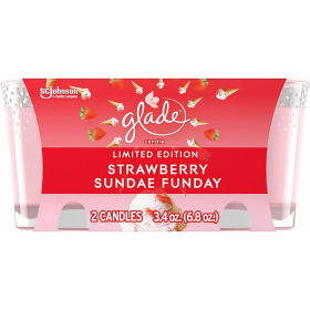 Glade Scented Candle Jar, Strawberry Sundae Funday Scent, Infused with Essential Oils, Spring Limited Edition Fragrance, Positive Vibes Collection