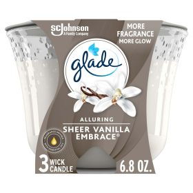 Glade Candle Alluring Sheer Vanilla Embrace Scent, 3-Wick, 6.8 oz (193 g), 1 Count, Fragrance Infused with Essential Oils, Notes of Vanilla Blossom